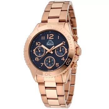 Kappa 獨特三眼不鏽鋼時尚腕錶-藍/40mm