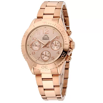 Kappa 獨特三眼不鏽鋼時尚腕錶-玫瑰金/40mm玫瑰金