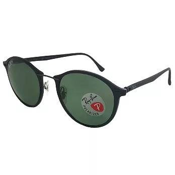 【Ray Ban 雷朋】4242-601S/9A-49 超輕LightRay系列/復古圓框無螺絲設計/偏光太陽眼鏡(黑框#綠鏡面)