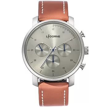 【LICORNE】MYO系列 精工品味三眼手錶 (銀灰/咖啡 LT124MWU_MD1CL)