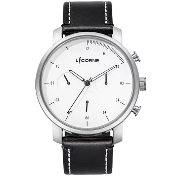 【LICORNE】MYO系列 精工品味三眼手錶 (白/黑 LT124MWW_MBCL)