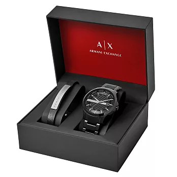A|X Armani Exchange 城市旅人格紋紳士腕錶禮盒-AX7101