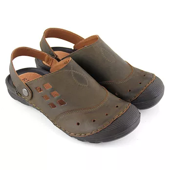 ◤Green Phoenix◥RED ANT幾何鏤空臘感牛皮兩穿前包涼拖鞋40咖啡色