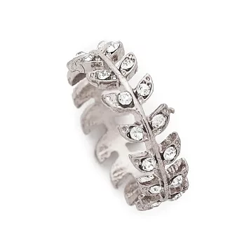 SHASHI 紐約品牌 Amelia 鑲鑽葉子圓形戒指 小寬版 925純銀66號