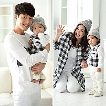 韓版黑白格子拼接長袖親子裝(女童)90黑白格女童S