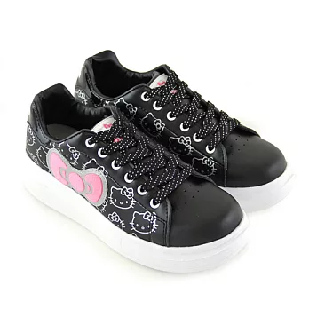 HELLO KITTY 朵結拼接綁帶休閒厚底板鞋23.5黑桃色