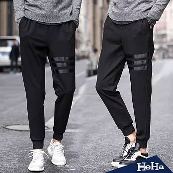 長褲 抽繩休閒束腳哈倫長褲 黑色-HeHa-FREE*