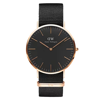 Daniel Wellington 經典黑色尼龍錶帶-金框/40mm (DW00100148)