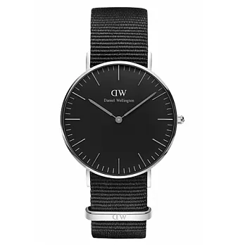 Daniel Wellington 經典簡雅尼龍手錶 黑色-銀框/36mm(DW00100151)