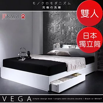 JP Kagu 附床頭櫃與插座抽屜收納床組-日本製獨立筒床墊雙人(二色)黑色