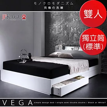 JP Kagu 附床頭櫃與插座抽屜收納床組-獨立筒床墊(標準)雙人(二色)黑色+象牙色