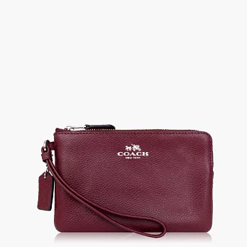 【COACH 攜帶便利】皮革 / 零錢收納 / 手拿包(小款)_酒紅