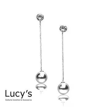 Lucy’s 古典美人鑲鑽垂墜黑珍珠耳環玫瑰金