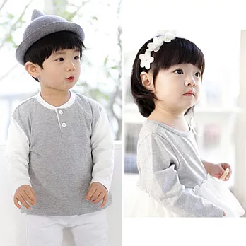 韓版灰白拼接長袖上衣親子裝(女童)90灰色(3)