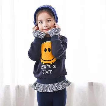 韓版笑臉假2件長袖上衣母女親子裝(小孩)95深藍(5)