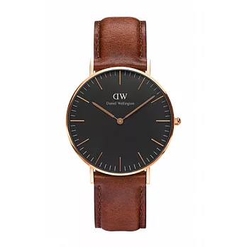 Daniel Wellington 經典淺紅咖啡皮革腕錶-金框/36mm(DW00100136)