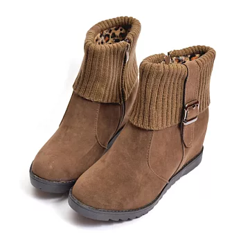 【AMEBER】隨性時髦-心機內增高短靴測拉鍊(卡其色)23.5卡其色