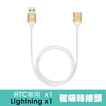 【Magneto】 磁吸充電線 線長120cm 贈兩個磁吸轉接頭（HTC專用 x1 , Lightning x1）白線金頭