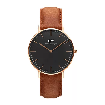 Daniel Wellington 經典棕色皮革腕錶-金框/36mm(DW00100138)