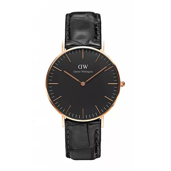 Daniel Wellington 經典黑色壓紋皮革腕錶-金框/36mm(DW00100141)