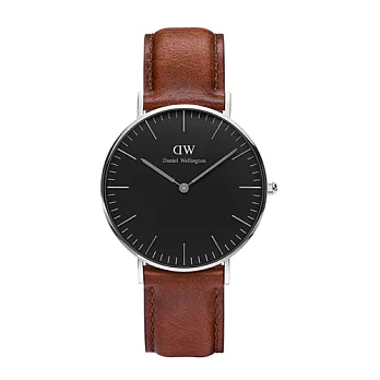 Daniel Wellington 經典淺紅咖啡皮革腕錶-銀框/36mm(DW00100142)