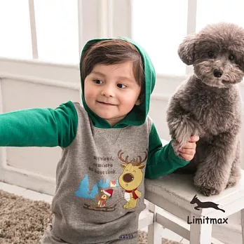 純棉舒適☆Limitmax☆聖誕糜鹿連帽綠色刷毛上衣2Y (90CM)灰色+綠色
