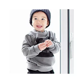 韓版灰色方塊英文字母長袖上衣親子裝(小孩)90灰色(#3)