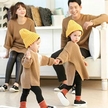 韓版駝色開岔保暖針織毛衣長袖上衣親子裝(女童)90駝色