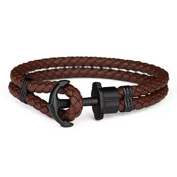 PAUL HEWITT 皮革編織黑色船錨款手環M棕色