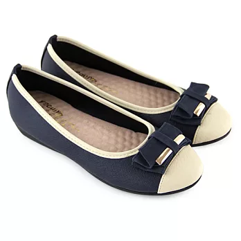 【Pretty】典雅立體朵結小坡跟娃娃鞋23.5藍色