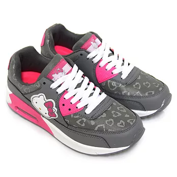 HELLO KITTY 豹紋網布拼接凱蒂貓綁帶休閒運動鞋23灰色