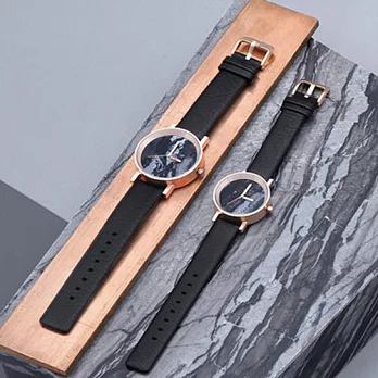 FORREST 岩石系列 自然簡約設計感手錶 玫瑰金錶框黑色皮革L42mm