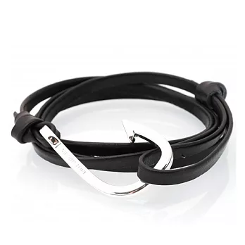 Virginstone Denmark 黑色皮革銀色鉤多層次可調整手鍊 手繩