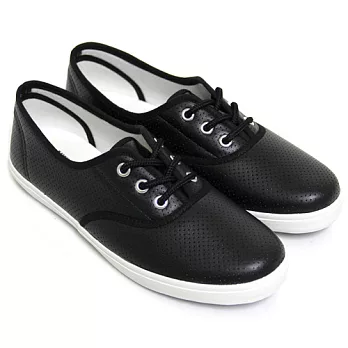 【Pretty】簡約孔洞綁帶輕量休閒鞋23黑色