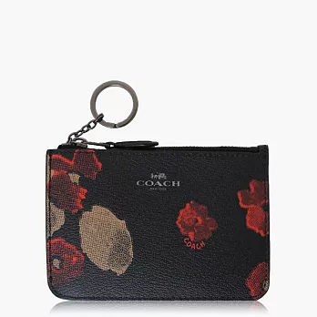 【COACH 零錢收納】PVC / 鑰匙圈 / 零錢包_黑花