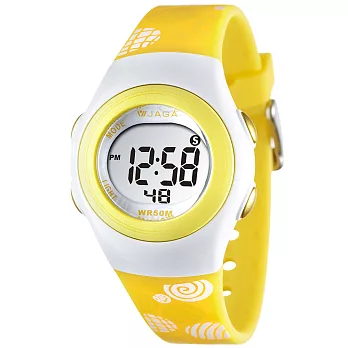 JAGA(捷卡)色彩繽紛花漾年華多功能電子錶-M1062-DK(白黃)