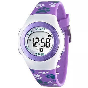 JAGA(捷卡)色彩繽紛花漾年華多功能電子錶-M1062-DJ(白紫)