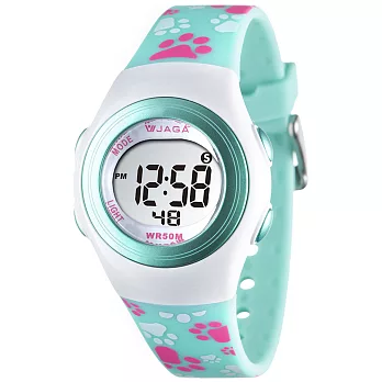 JAGA(捷卡)色彩繽紛花漾年華多功能電子錶-M1062-DF(白綠)