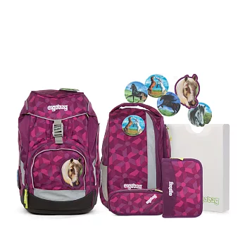 ergobag 兒童成長書包-六件組紫色花朵