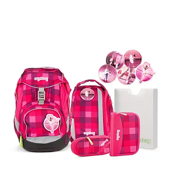 ergobag 兒童成長書包-六件組紅色格紋