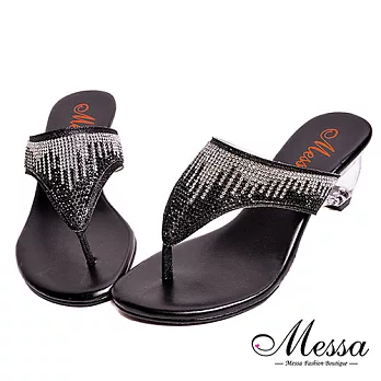【Messa米莎專櫃女鞋】MIT閃耀漸層水鑽配色透明水晶感夾腳涼鞋35黑色