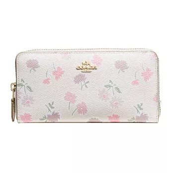 【COACH】金屬立體LOGO皮革彩色花朵拉鍊式長夾(白F55881)