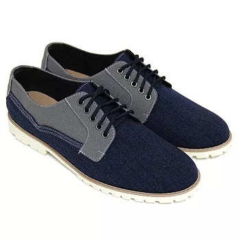 ◤Green Phoenix◥雙彩仿麂皮拼接綁帶平底休閒鞋25.5藍色