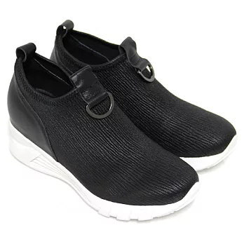 ◤Green Phoenix◥BIS-VITAL 抗皺直條紋金屬半圓扣環套入式厚底休閒鞋36黑色