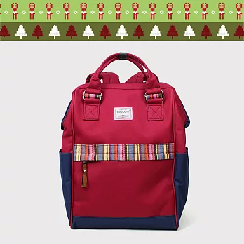 BAGCOM★耶誕超值組★憨臉闊口後背包-彩紋紅藍(+高度可變包中包)