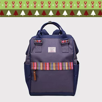 BAGCOM★耶誕超值組★憨臉闊口後背包-彩紋藍灰(+高度可變包中包)