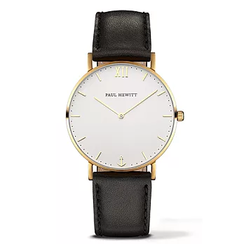 PAUL HEWITT Sailor Line白色錶面 黑色皮革錶帶金色框手錶39mm