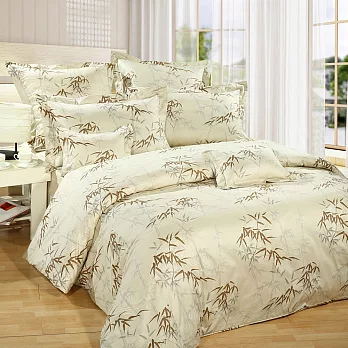 【E&J】雅竹(卡其)-日式居家Premierru精梳棉雙人被套(二枕三件組)