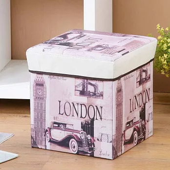 英倫風摺疊收納箱椅 收納箱 置物盒 玩具箱 穿鞋凳 (1入)