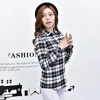 HelloBeauty英倫法蘭絨保暖格子襯衫XL法蘭絨黑